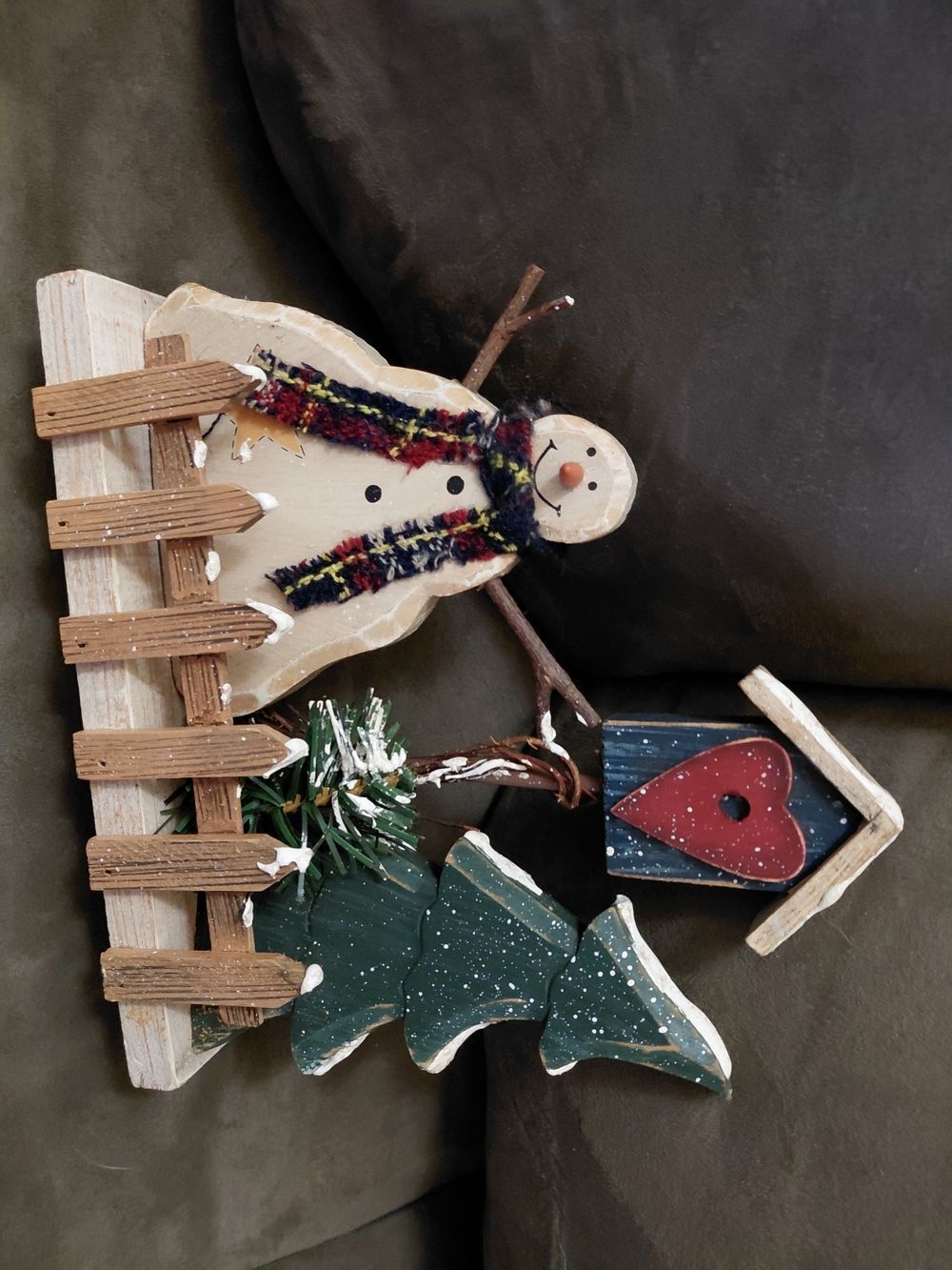 Handmade Wood Snowman & Tree Seasonal Decor. 9" X 8"